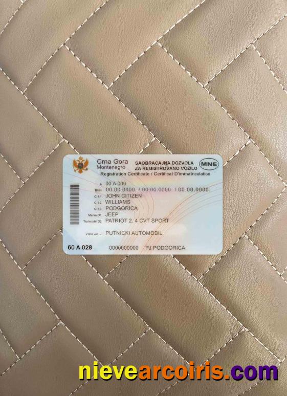 Montenegro vehicle registration certificate photolook